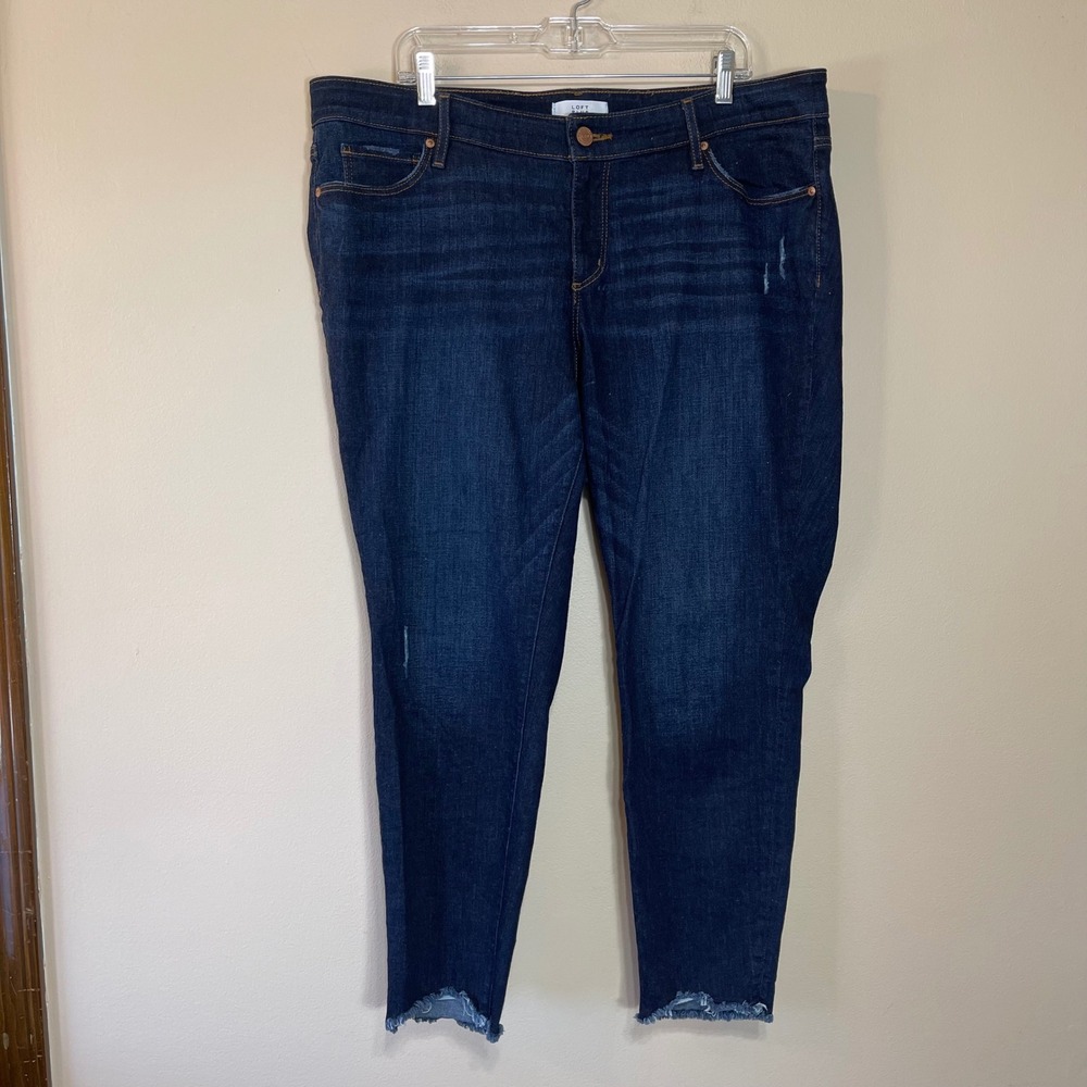 Loft Plus Modern Skinny Jeans Dark Wash Raw Hem Distressed Size 18 High Rise
